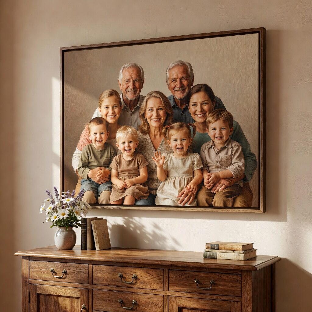 Fotoplátno 40×60 — Rodina naaranžovaná prohřátým podvečerem.